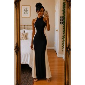 Anni CoCo Swerve Two-Tone Halter Maxi Dress Size L Evening bodycon